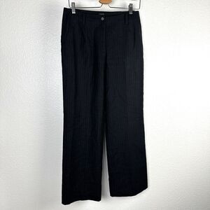 J Crew Women's Pants Black Pinstripe Wool Lined Flat Front